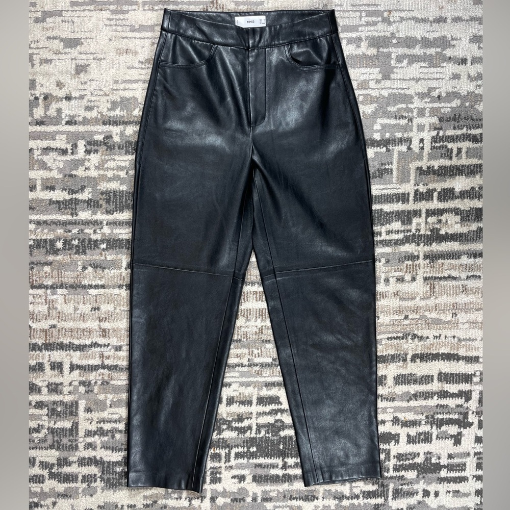 Mango Black Vegan Leather Highrise Mom Fit Faux Leather Pants Size 2 - Picture 8 of 13